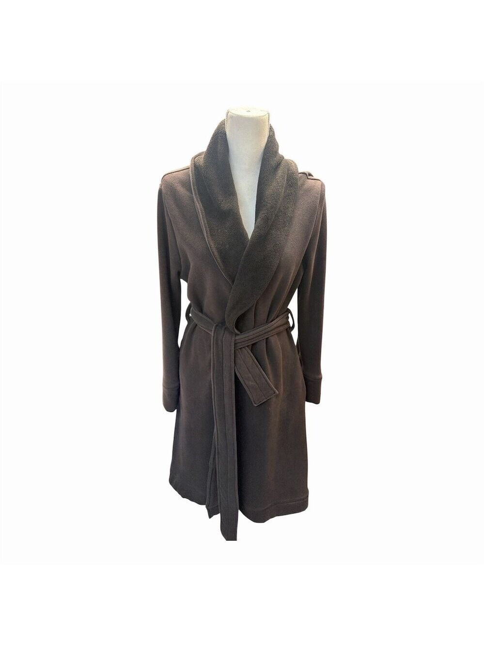 UGG Duffield II Robe Womens Size M Brown Solid Shawl Collar Belted Plush